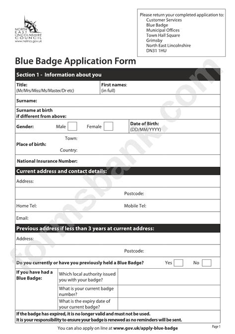 Blue Badge Application Form Printable